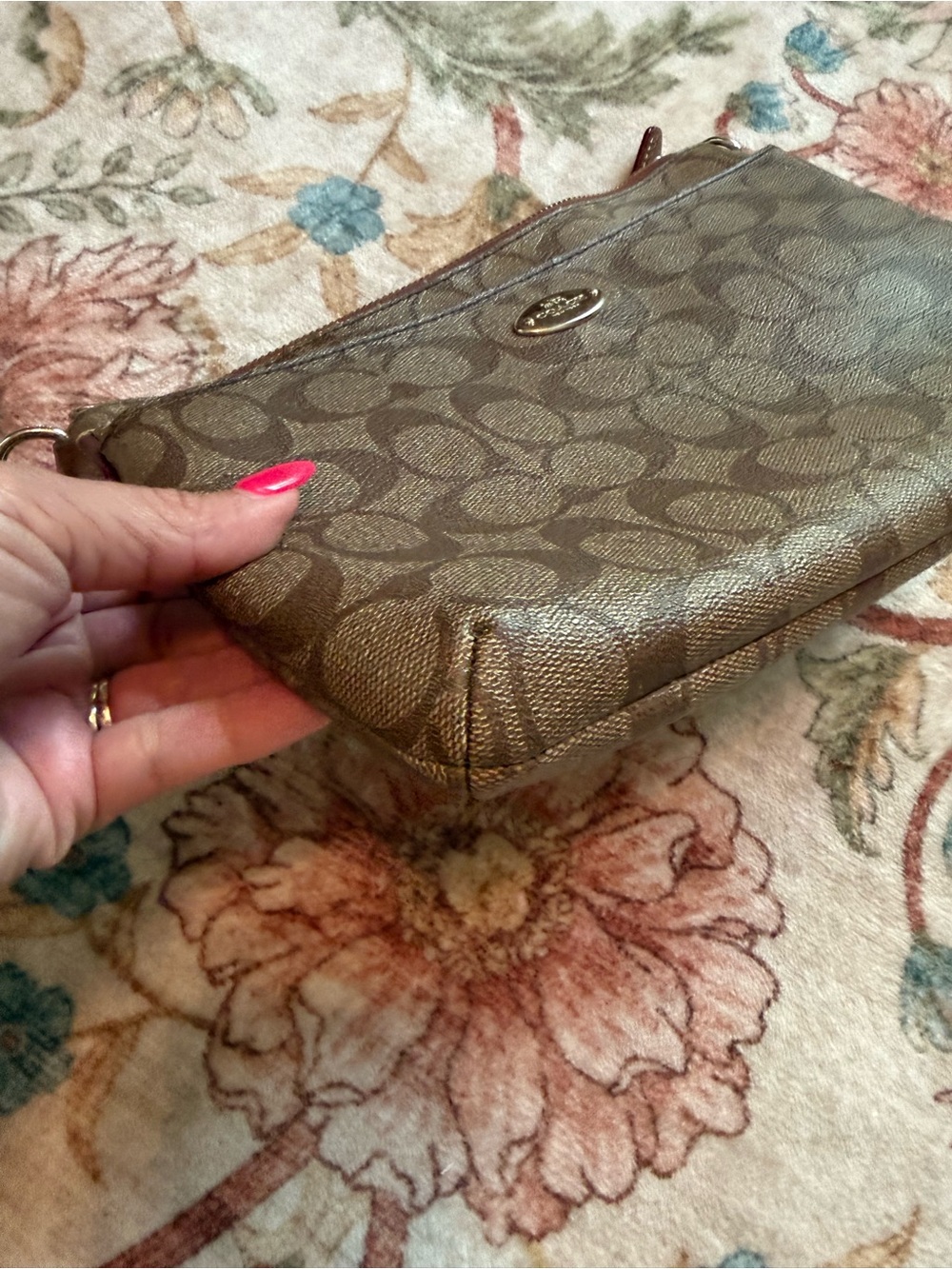 Coach Brown Signature Canvas Clutch with Gold Accent - Picture 6 of 9